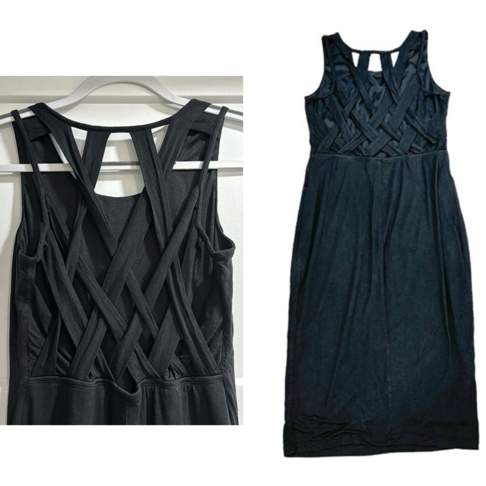 Women’s Black Crisscross Back Bodycon Summer Vacation Midi Dress Size Medium